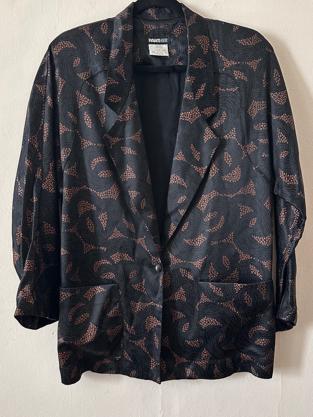 Vintage 80s Black & Copper Patterned Women's Blazer Jacket
